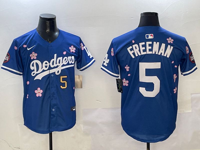 Men Los Angeles Dodgers #5 Freeman Blue Sakura Edition 2025 Nike MLB Jersey style 8->los angeles dodgers->MLB Jersey